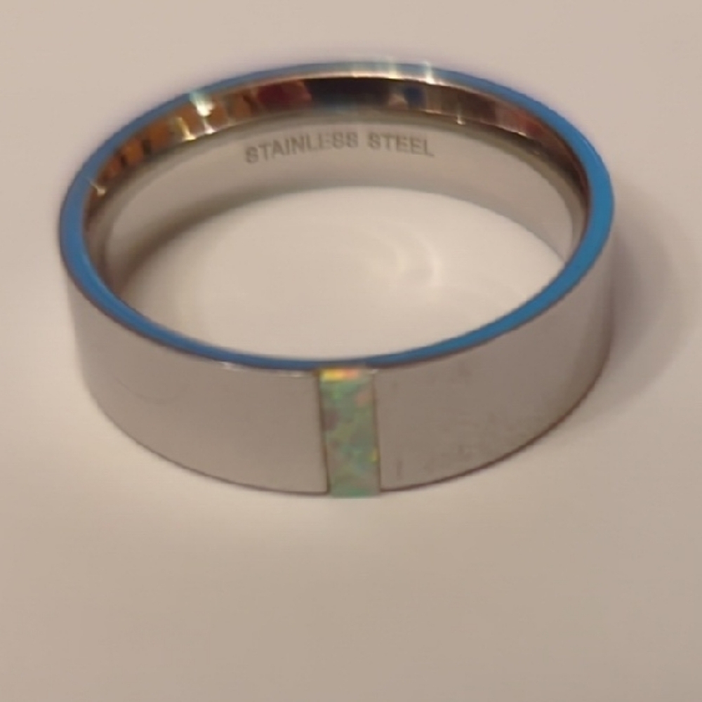 Stainless Steel Ring with Opal Inlay